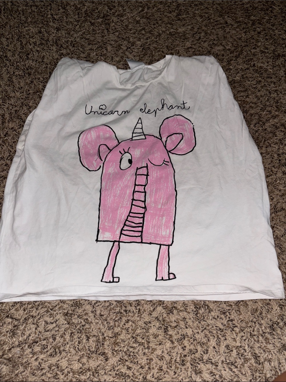Zara White Tee with Pink Unicorn-Elephant Graphic